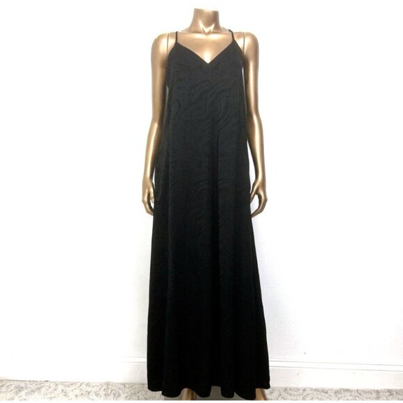 Banana Republic Jacquard A-line Maxi Slip Dress Black Sleeveless Adjustable Sz M - Picture 5 of 12